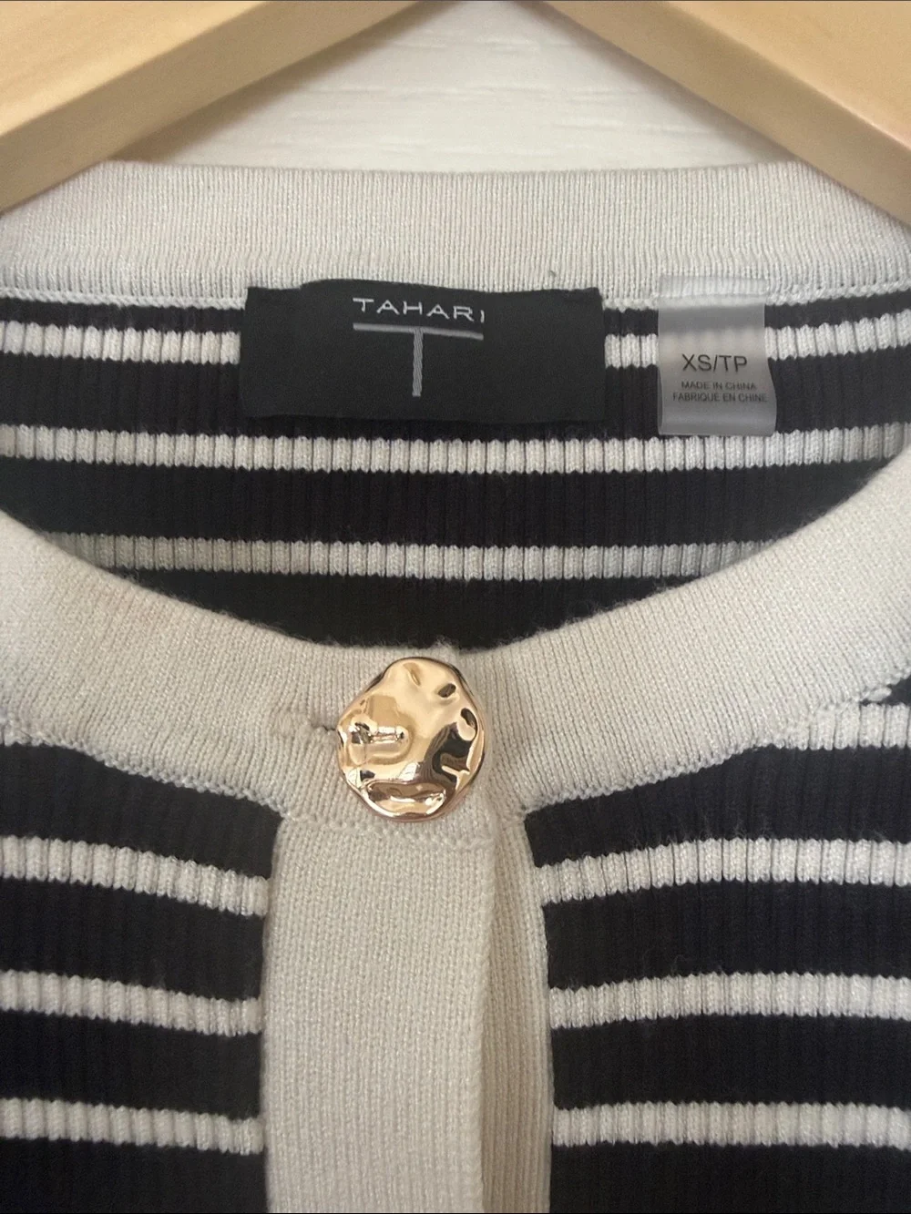 Tahari Black & White Striped Short-Sleeve Button-Front Top - Picture 2 of 3